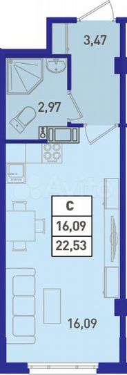 Квартира-студия, 22,5 м², 17/18 эт.