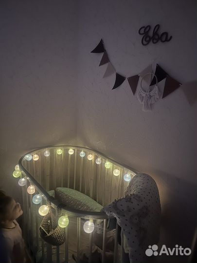 Детская кроватка трансформер круглая с матрасом