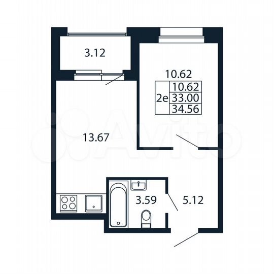 1-к. квартира, 34,6 м², 3/12 эт.