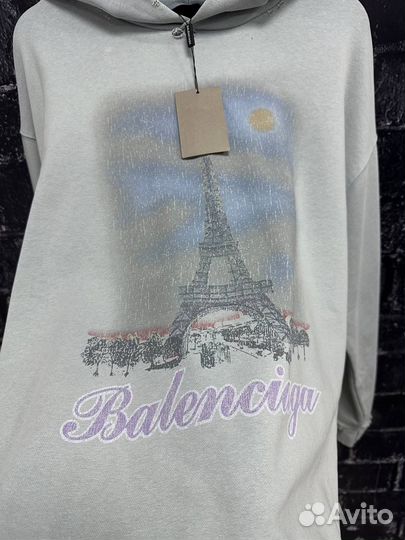 Худи Balenciaga Paris moon серое