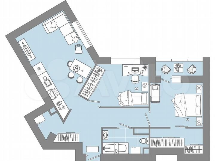 2-к. квартира, 61 м², 2/13 эт.