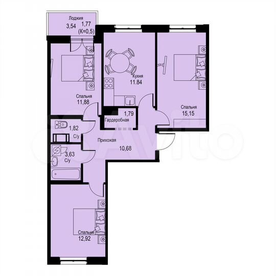 3-к. квартира, 71,5 м², 6/12 эт.
