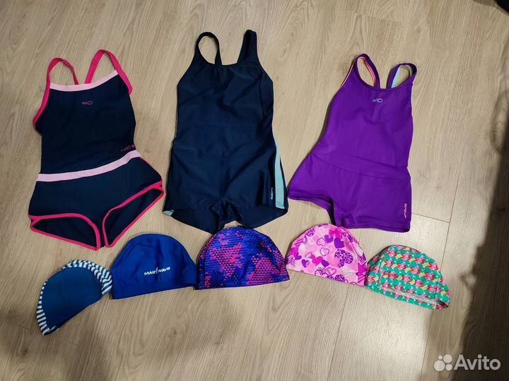 Купальники 6-9 лет и шапочки