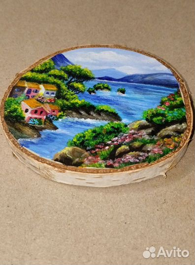 Магнит-Картина акрилом на срезе дерева