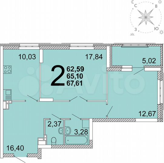 2-к. квартира, 63,9 м², 25/25 эт.