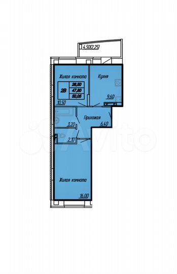 2-к. квартира, 50 м², 10/17 эт.