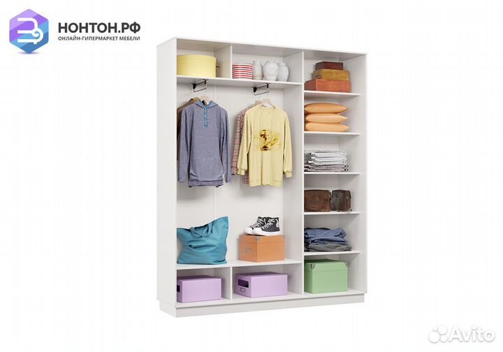 Шкаф-купе трёхдверный Процион с 2 зеркалами белый