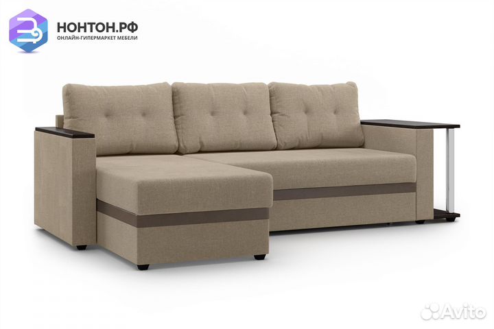 Диван угловой дельфин Атланта бежевый / коричневый