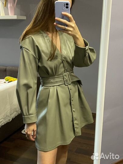 Платье Zara экокожа