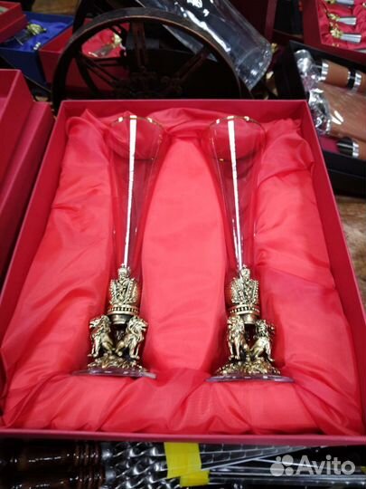 Бокалы ручной работы, латунь хрусталь