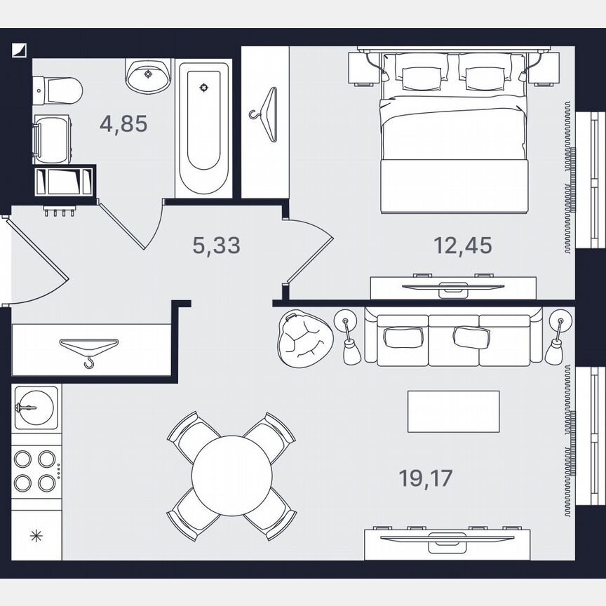 2-к. апартаменты, 41,8 м², 9/24 эт.
