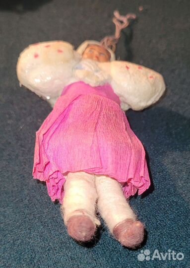 Елочная игрушка, вата, девушка в платочке СССР 40х