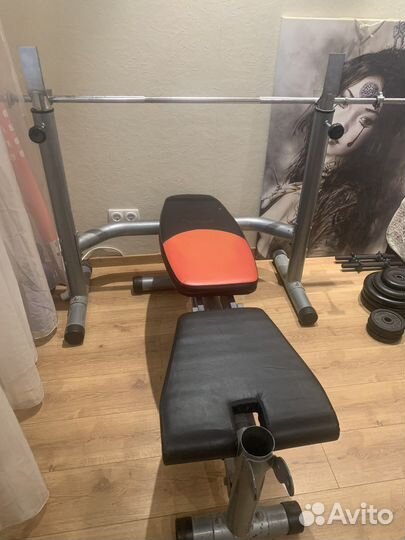 Скамья для жима, гриф, блины