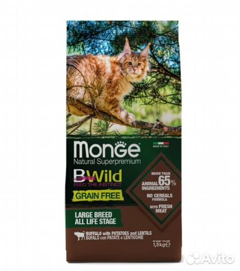 Сухой корм для крупных кошек Монж BWild grain free