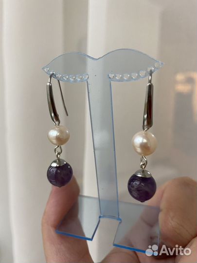 Комплект из жемчуга и аметиста