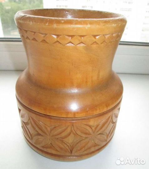 Крынка.ваза, дерево, резьба, h-14,5 см, СССР