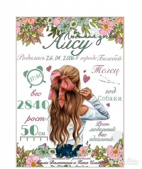 Детская метрика на заказ