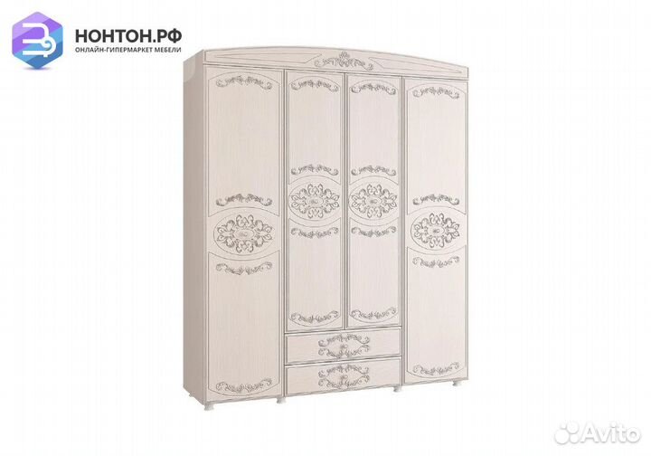 Шкаф 4-дверный Каролина вудлайн кремовый / сандал