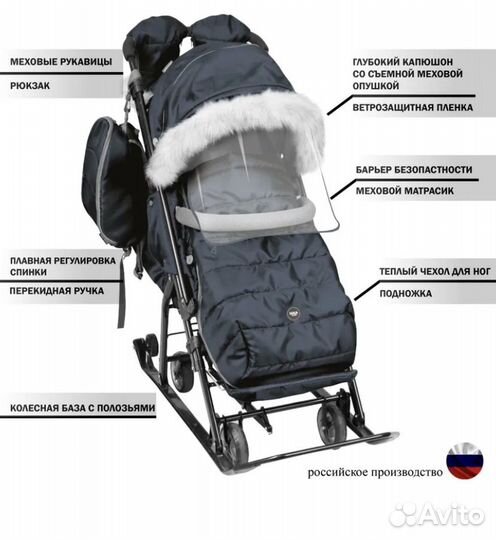 Санки-коляска Ника детям графит