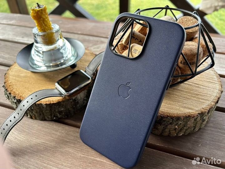 Чехол iPhone 14 Pro Max Кожа синий