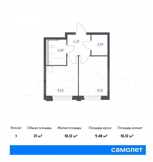 1-к. квартира, 31 м², 2/17 эт.