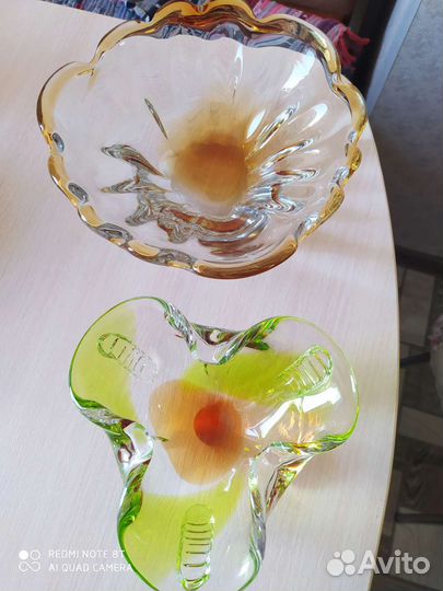 Ваза для фруктов СССР, пепельница, чешское стекло