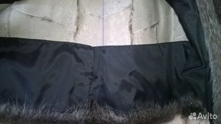 Нутриевая шуба перец с солью, чернобурка капюшон