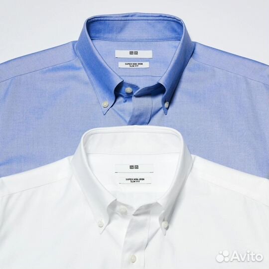 Рубашка Uniqlo Super Non-Iron белая/голубая