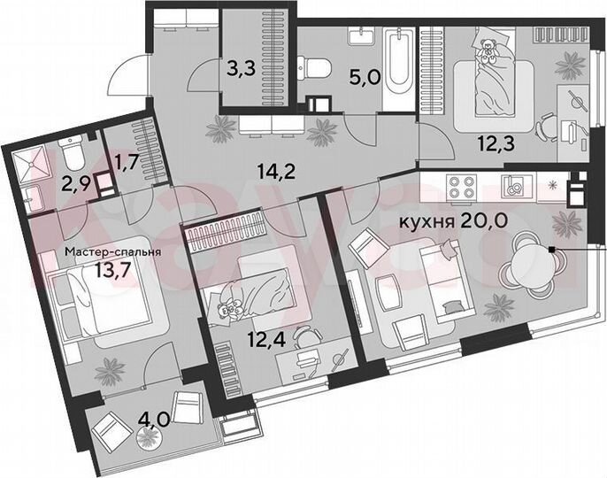 4-к. квартира, 85,5 м², 3/18 эт.