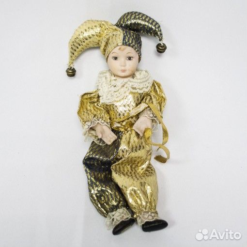 Кукла Арлекин в розово-зеленом, фарфор, Германия