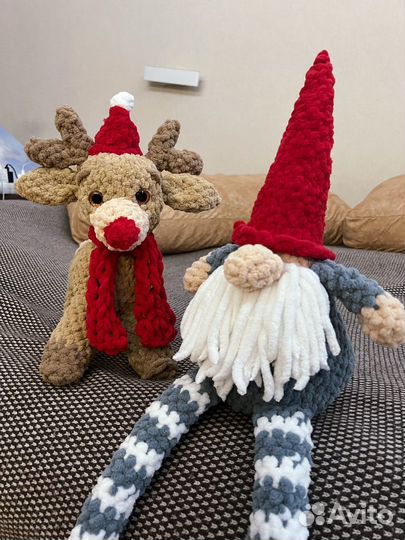 Мягкая вязаная игрушка зайка/кролик/олень/гном