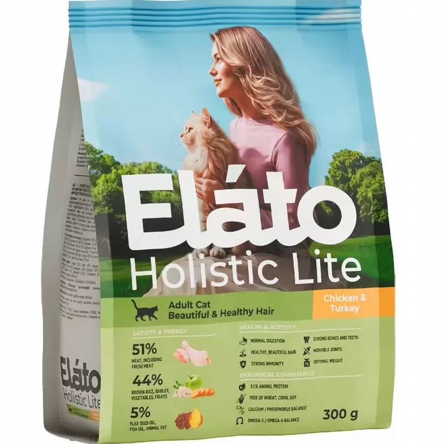 Сухой корм Elato Holistic Lite для кошек с курицей и индейкой - 0,3 кг