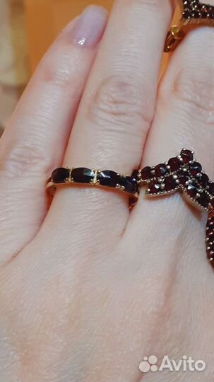 Комплект Чешские пиропы серебро позолота