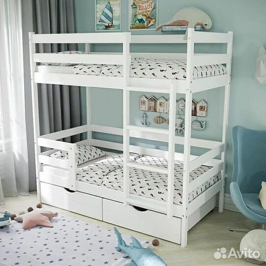 Детская 2-ярусная кровать из цельной березы