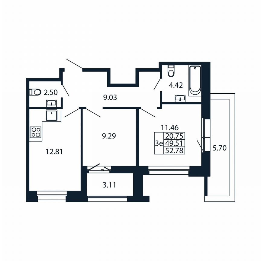 2-к. квартира, 58,3 м², 11/12 эт.