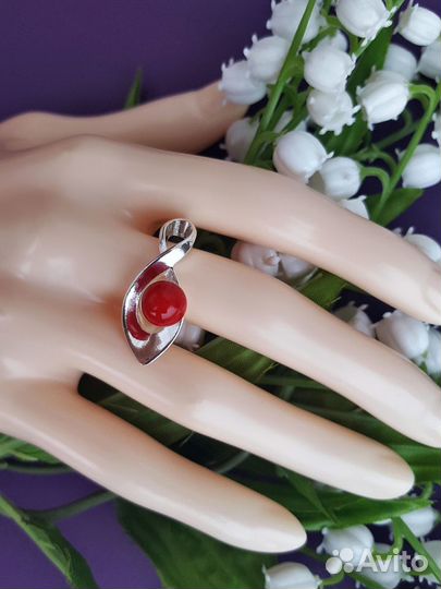 Комплект серебро с кораллами натуральными, р.18,0
