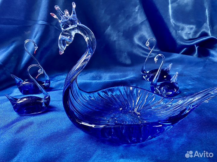 Лебеди цветное стекло СССР