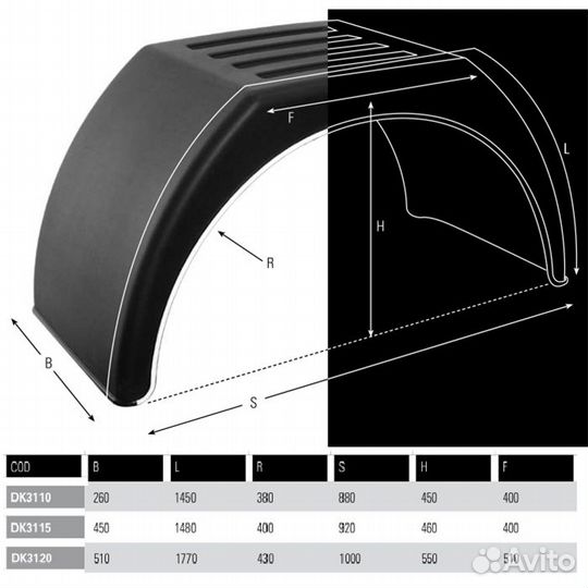 Крыло пластиковое (450х260х880) DK3110