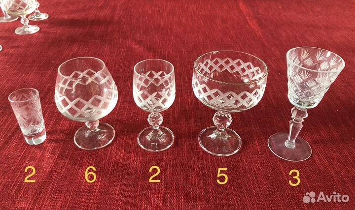 Бокалы, рюмки хрустальные