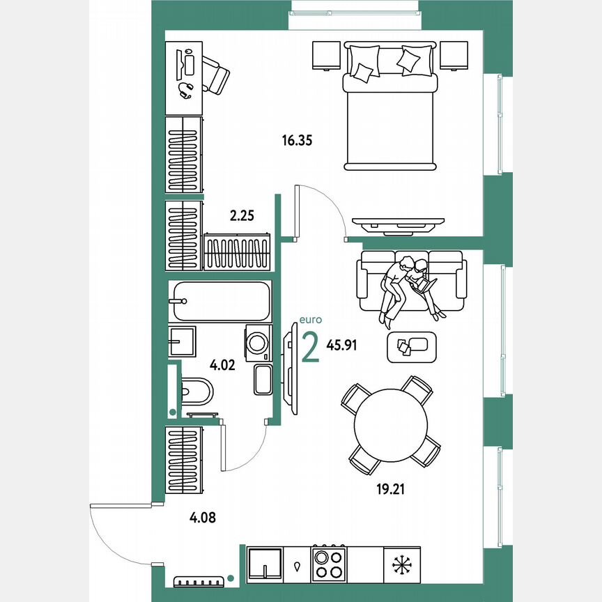 1-к. квартира, 45,9 м², 16/23 эт.