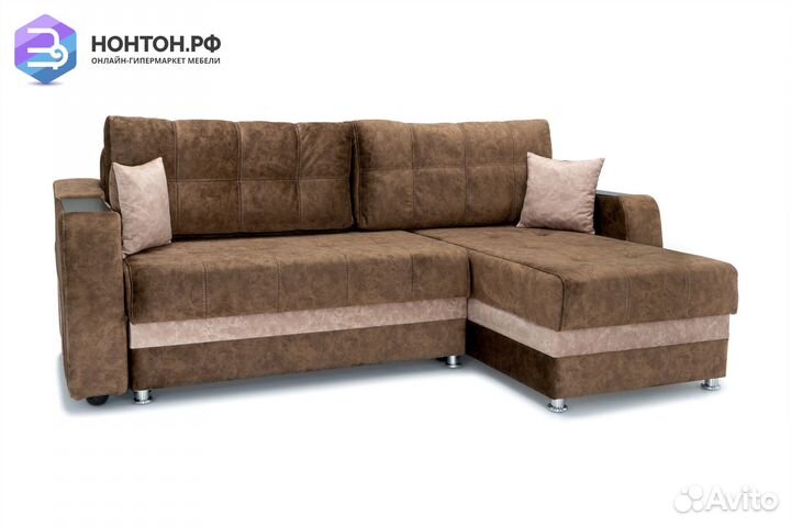Диван угловой тик-так Бостон коричневый
