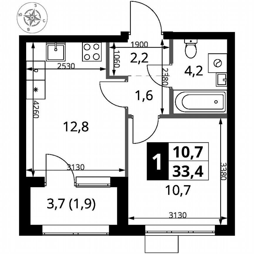 1-к. квартира, 33,4 м², 17/18 эт.