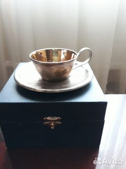 Кофейная пара мельхиор, позолота