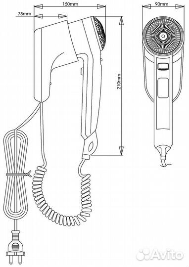Настенный фен кнопочный Mediclinics SC0010CS