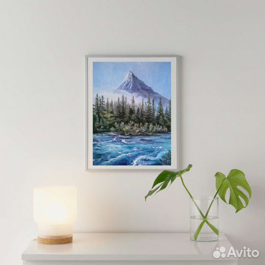 Картина маслом на холсте горный пейзаж с рекой