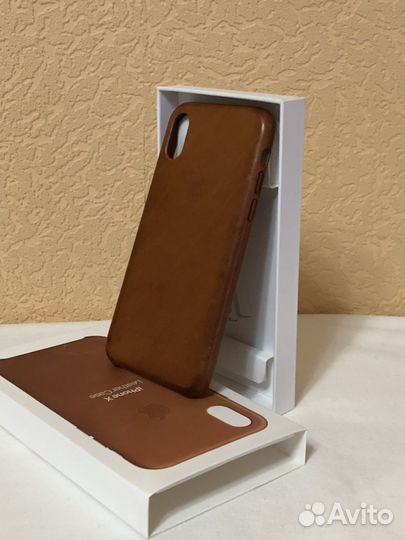 Чехол Apple Leather Case для iPhone X/Хs (коричн)