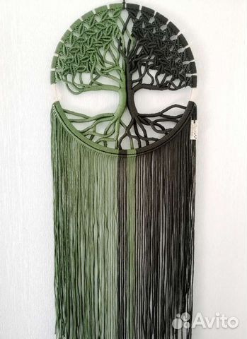 Макраме, декор, ловец снов, панно, дерево, сова