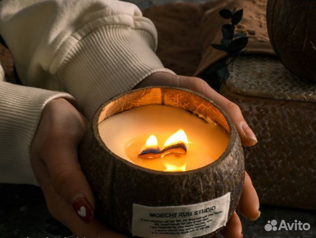 Подарок.Подарочный набор. Свеча в кокосе