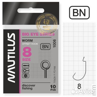 Крючок офсетный Nautilus Offset Big Eye Series Wor