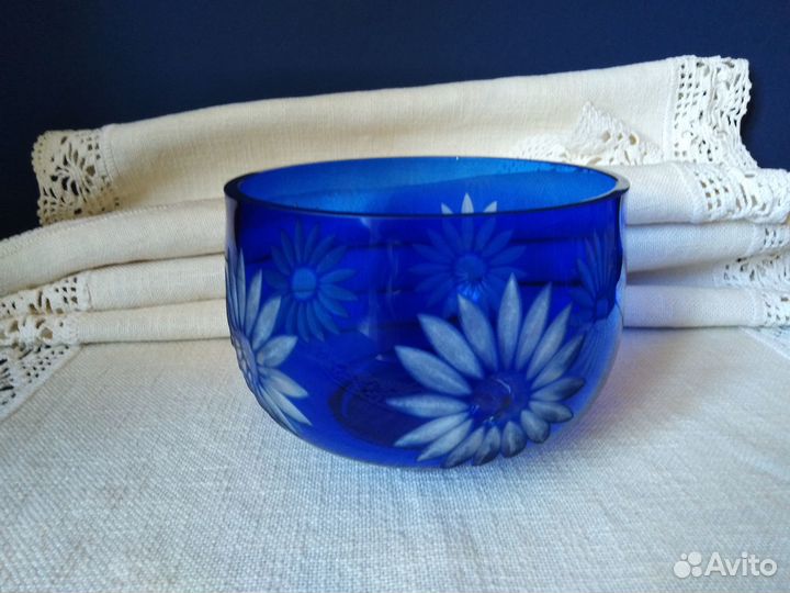 Ваза Конфетница синее стекло